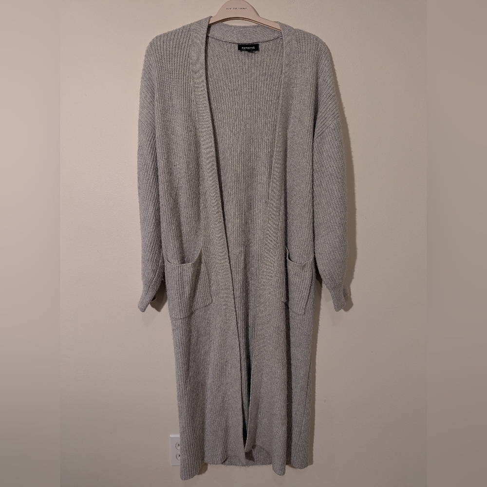 Express SzS small Gray thick chunky long floor length cardigan sweater duster